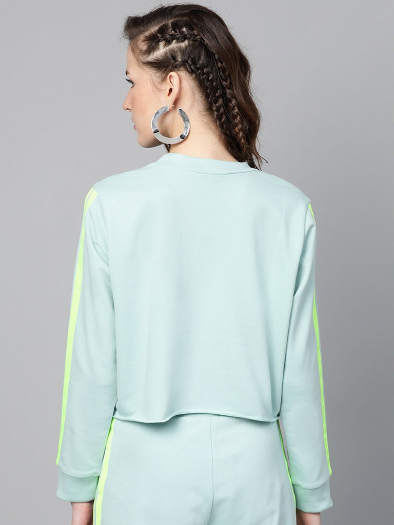 Women's Sea Green Double Tape Boxy Crop Sweatshirt