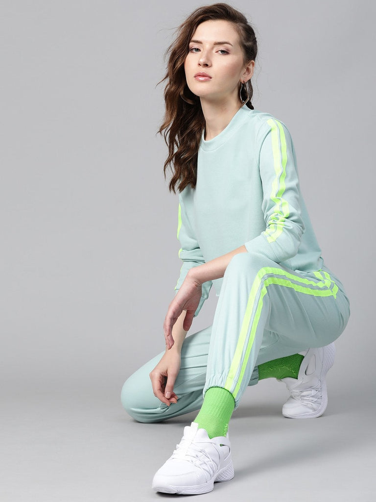Women's Sea Green Double Tape Boxy Crop Sweatshirt