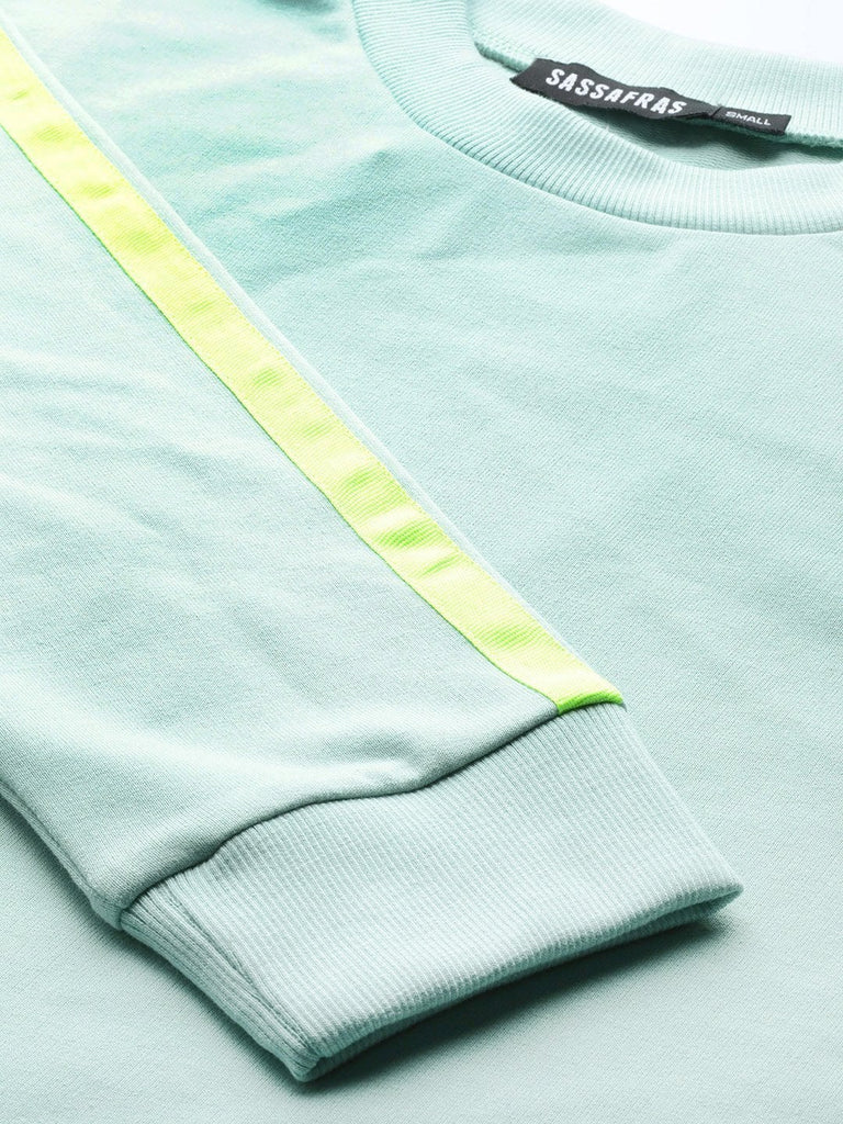 Women's Sea Green Double Tape Boxy Crop Sweatshirt