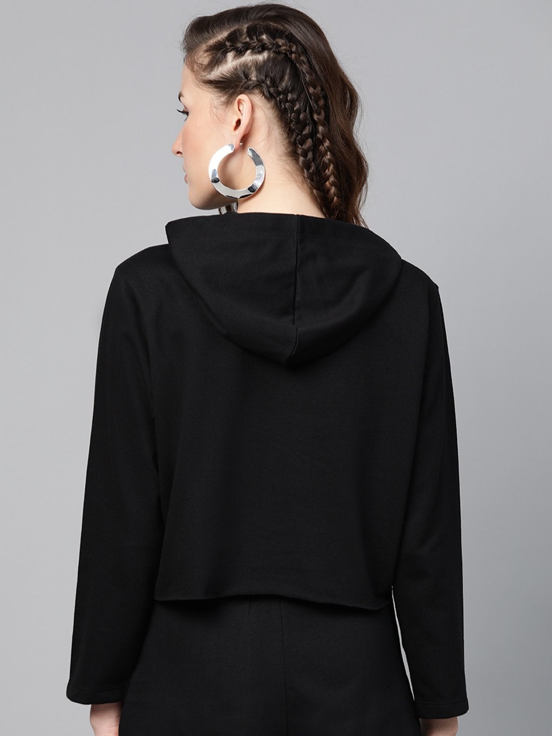 Women's Black Boxy Crop Sweatshirt Hoodie - SASSAFRAS