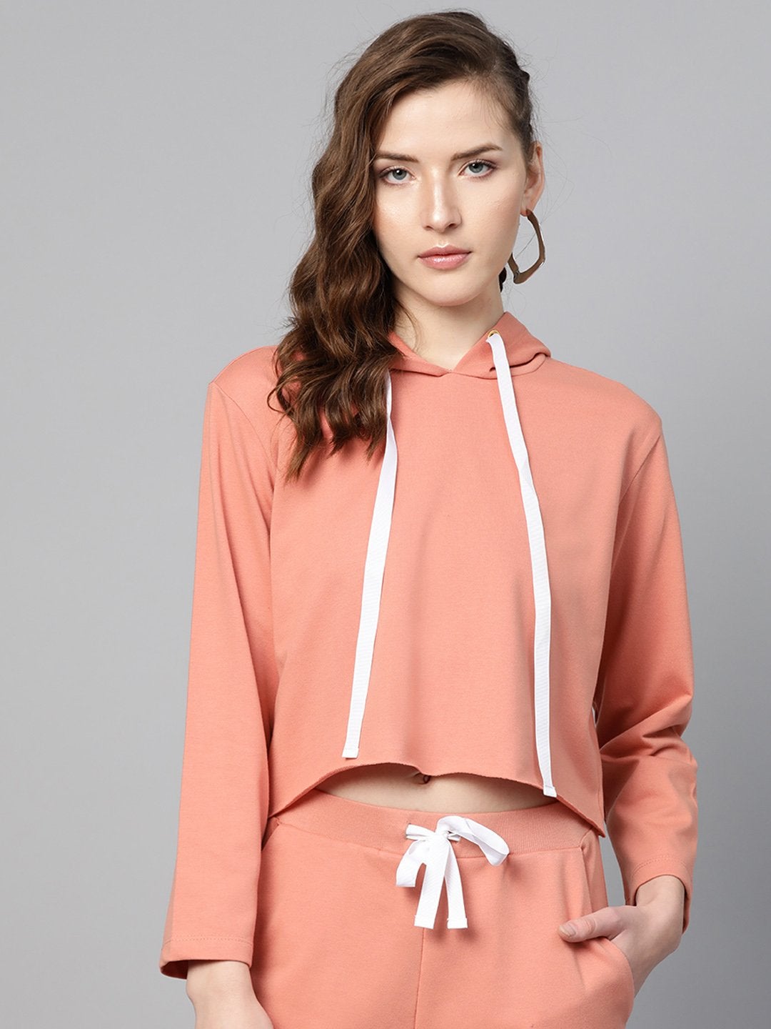 Women's Peach Boxy Crop Sweatshirt Hoodie - SASSAFRAS