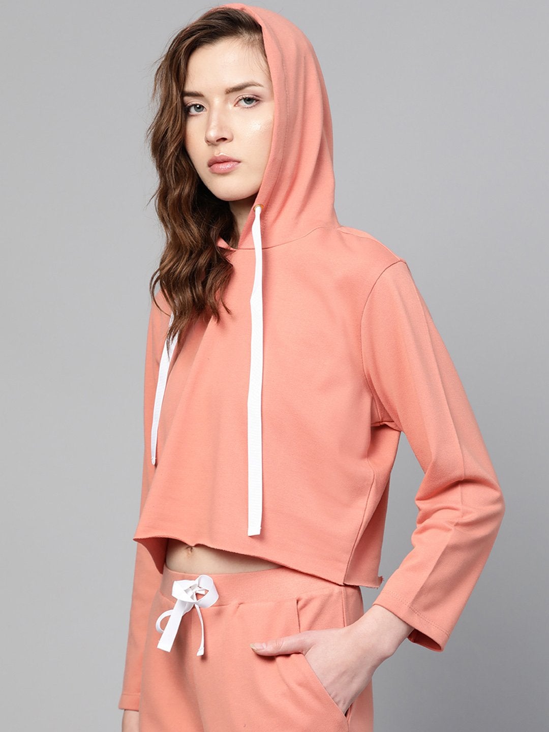 Women's Peach Boxy Crop Sweatshirt Hoodie - SASSAFRAS