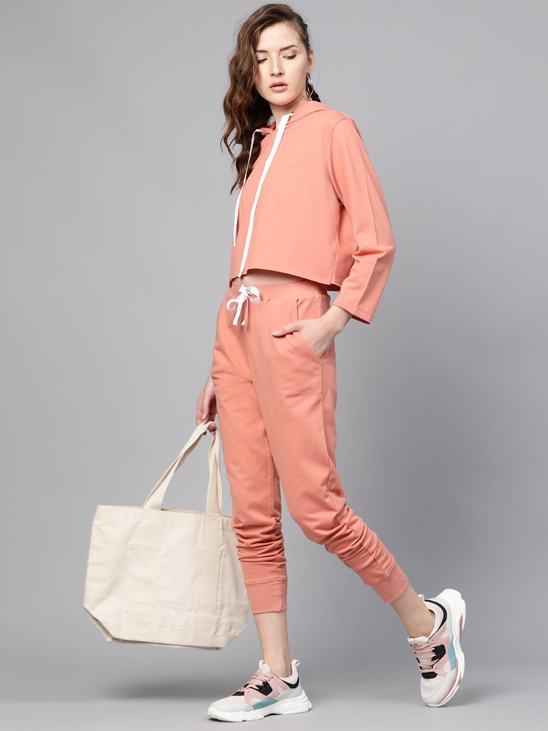 Women's Peach Boxy Crop Sweatshirt Hoodie - SASSAFRAS