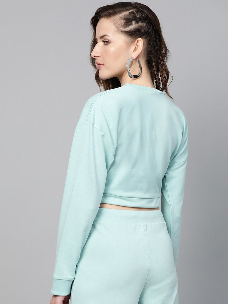 Women's Sea Green Drawstring Crop Sweatshirt