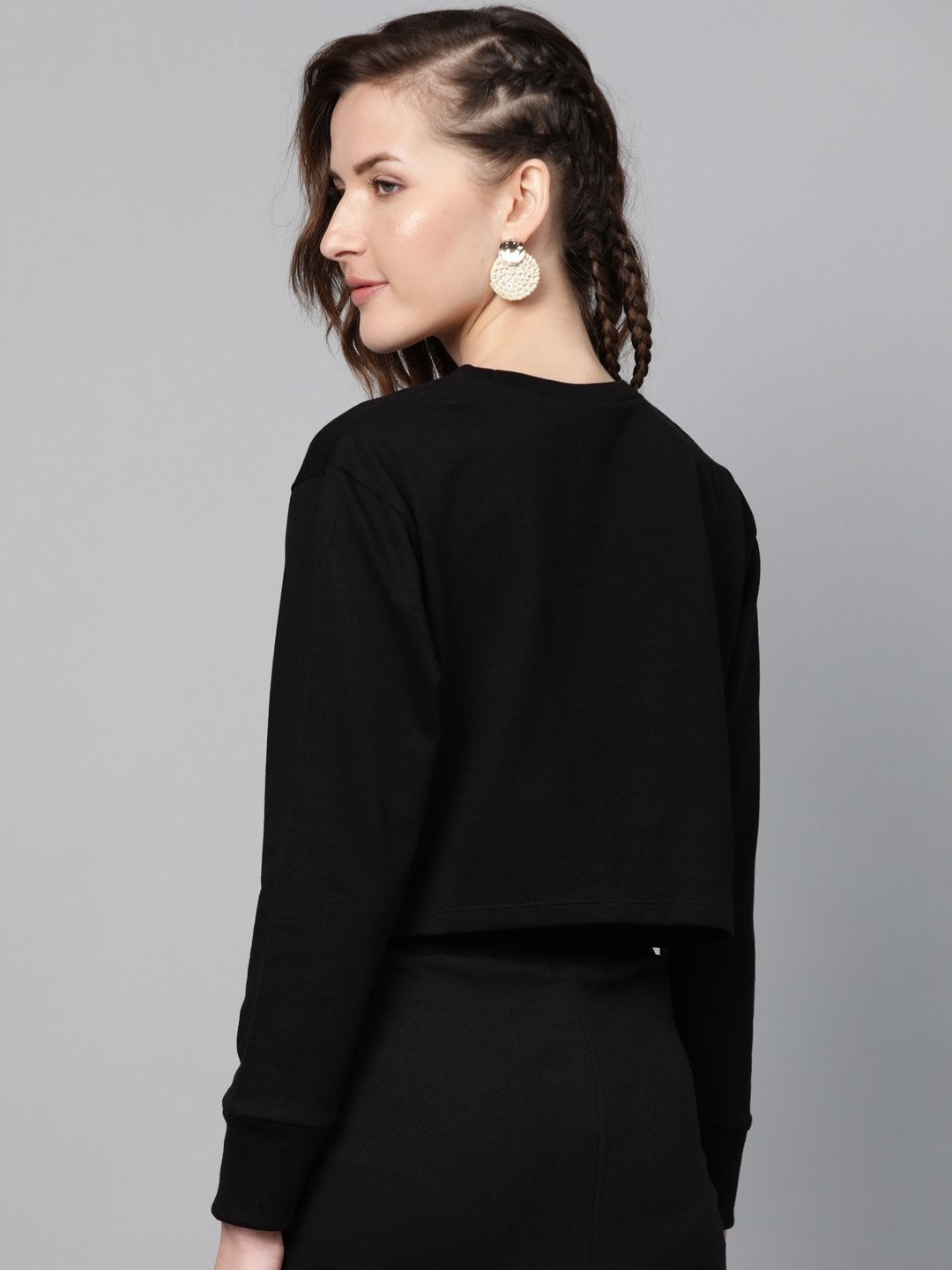 Women's Black Terry Twisted Crop Sweatshirt - SASSAFRAS