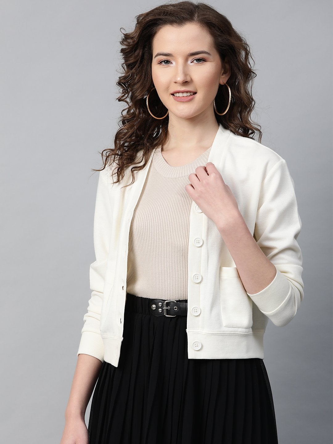 Women's Off White Front Button Cardigan - SASSAFRAS