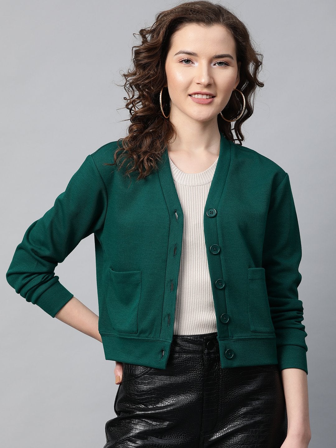 Women's Green Front Button Cardigan - SASSAFRAS