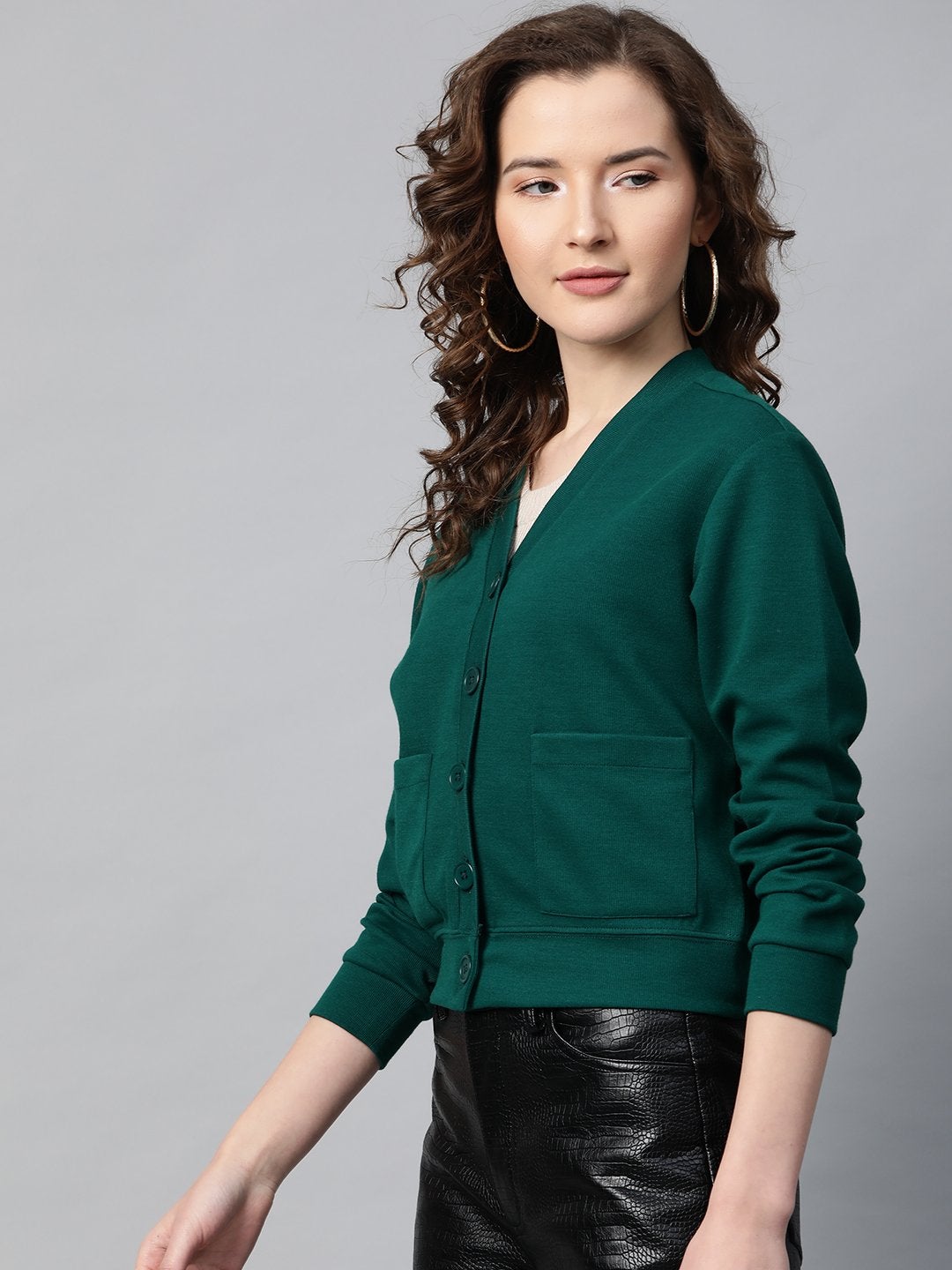 Women's Green Front Button Cardigan - SASSAFRAS