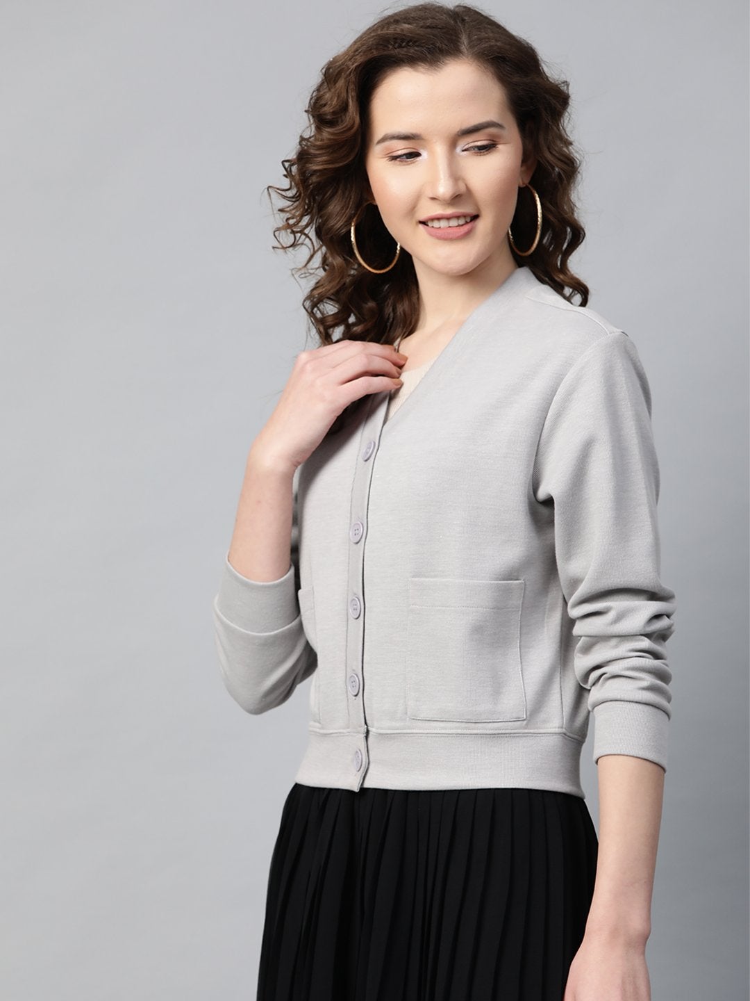 Women's Grey Front Button Cardigan - SASSAFRAS