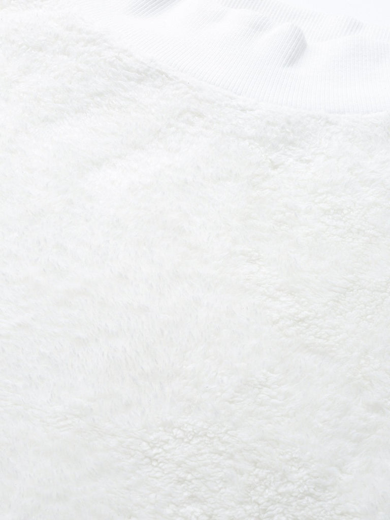 Women's White Balloon Sleeve Faux Fur Sweatshirt