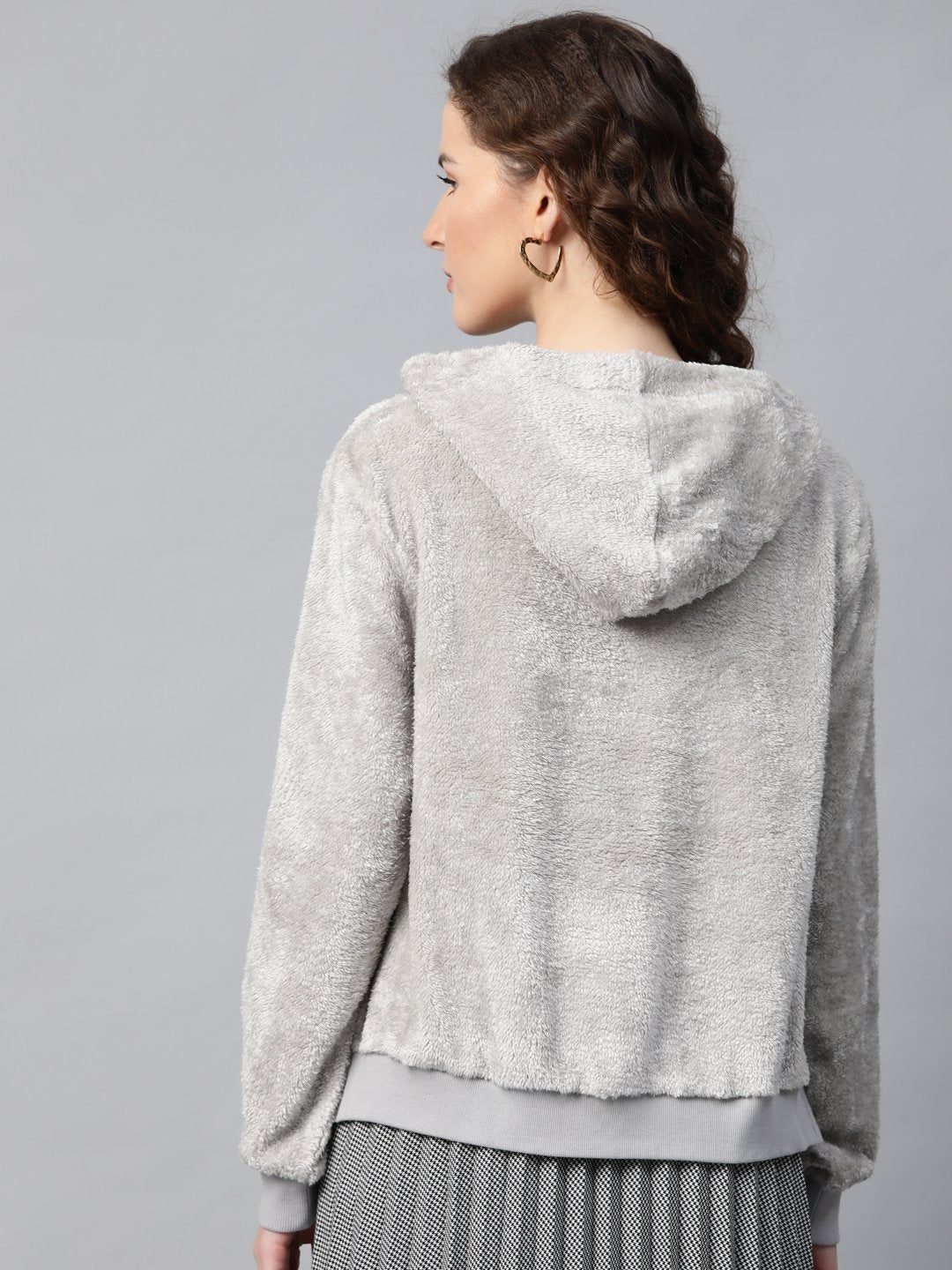 Women's Grey Hooded Faux Fur Sweatshirt - SASSAFRAS