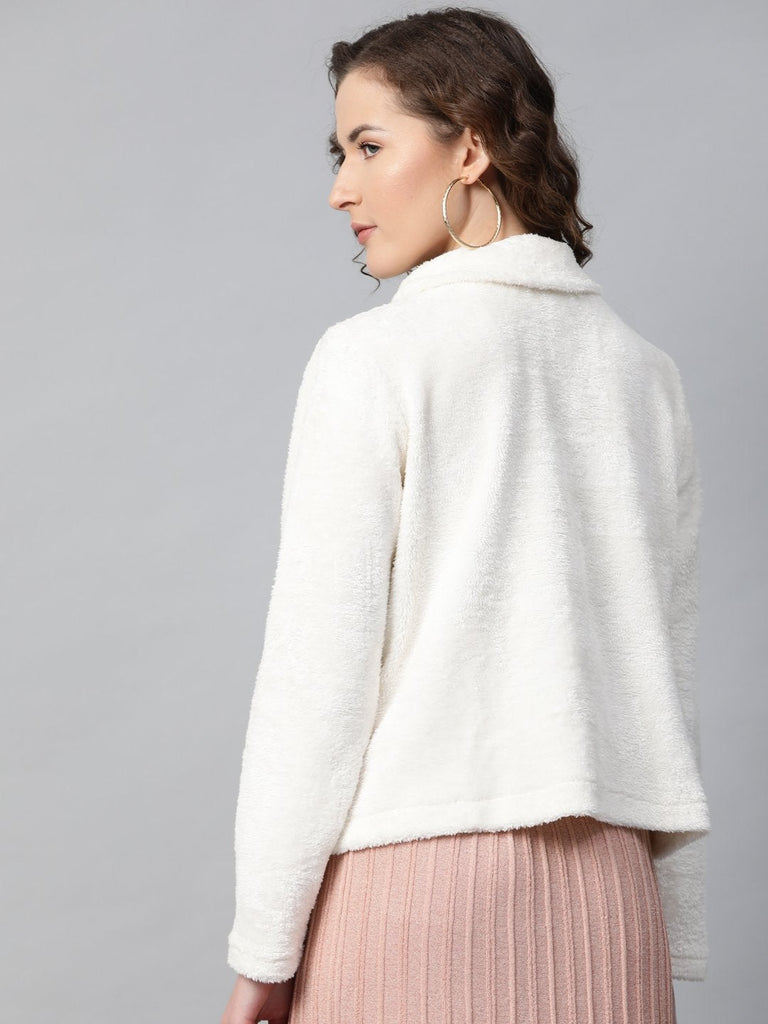 Women's White High Neck Faux Fur Sweatshirt