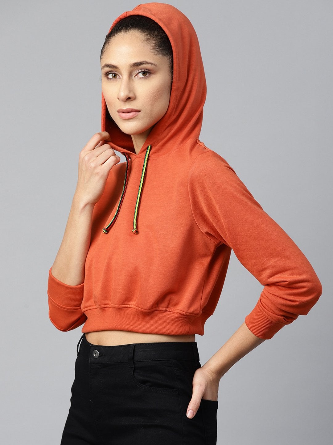 Women's Rust Crop Hoodie Basic Sweatshirt - SASSAFRAS