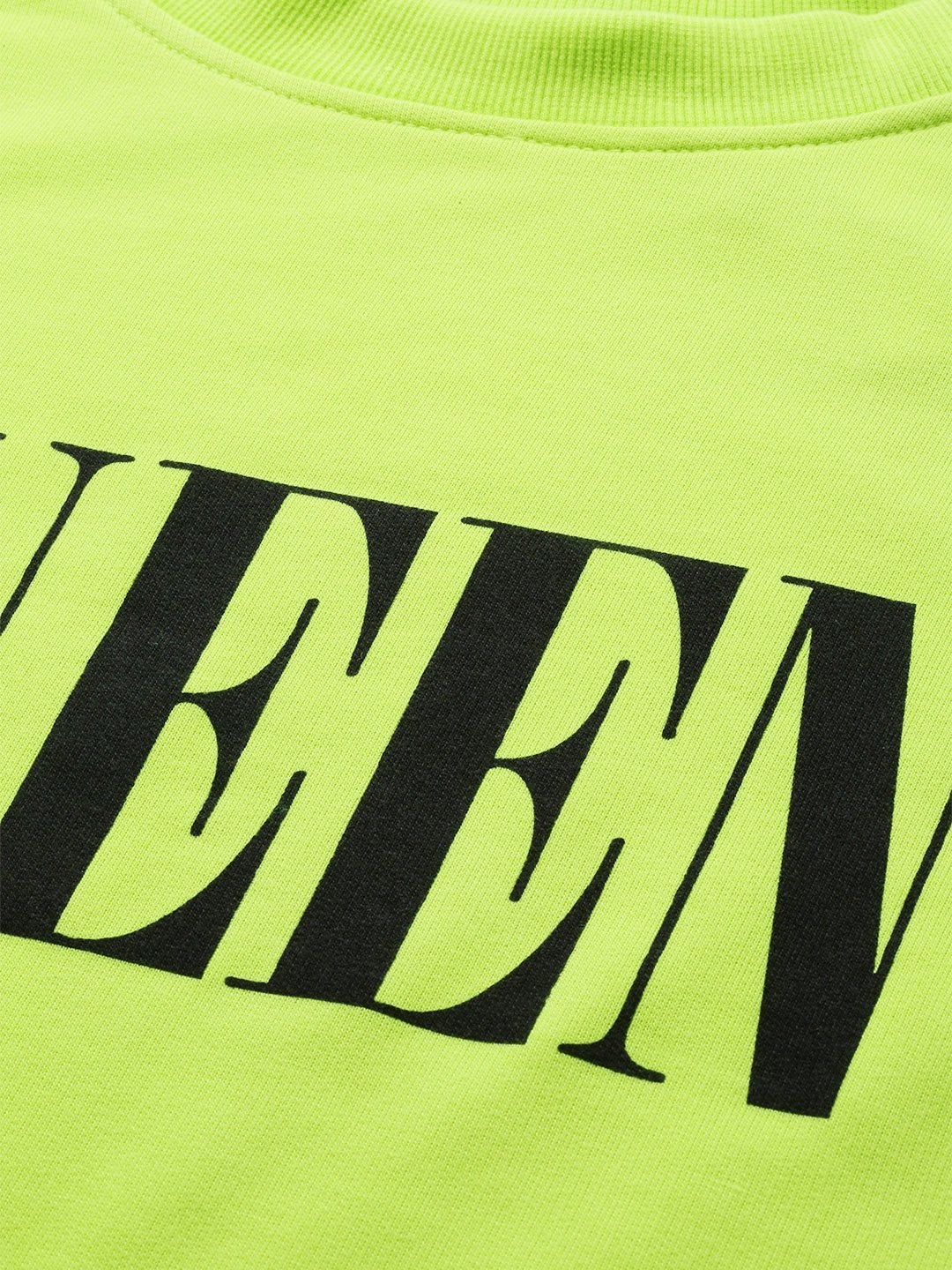 Women's Neon Green Queen-Print Crop Sweatshirt - SASSAFRAS