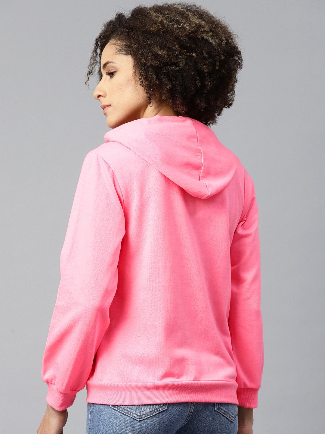 Women's Pink Fleece Zipper Hoodie Sweatshirt - SASSAFRAS