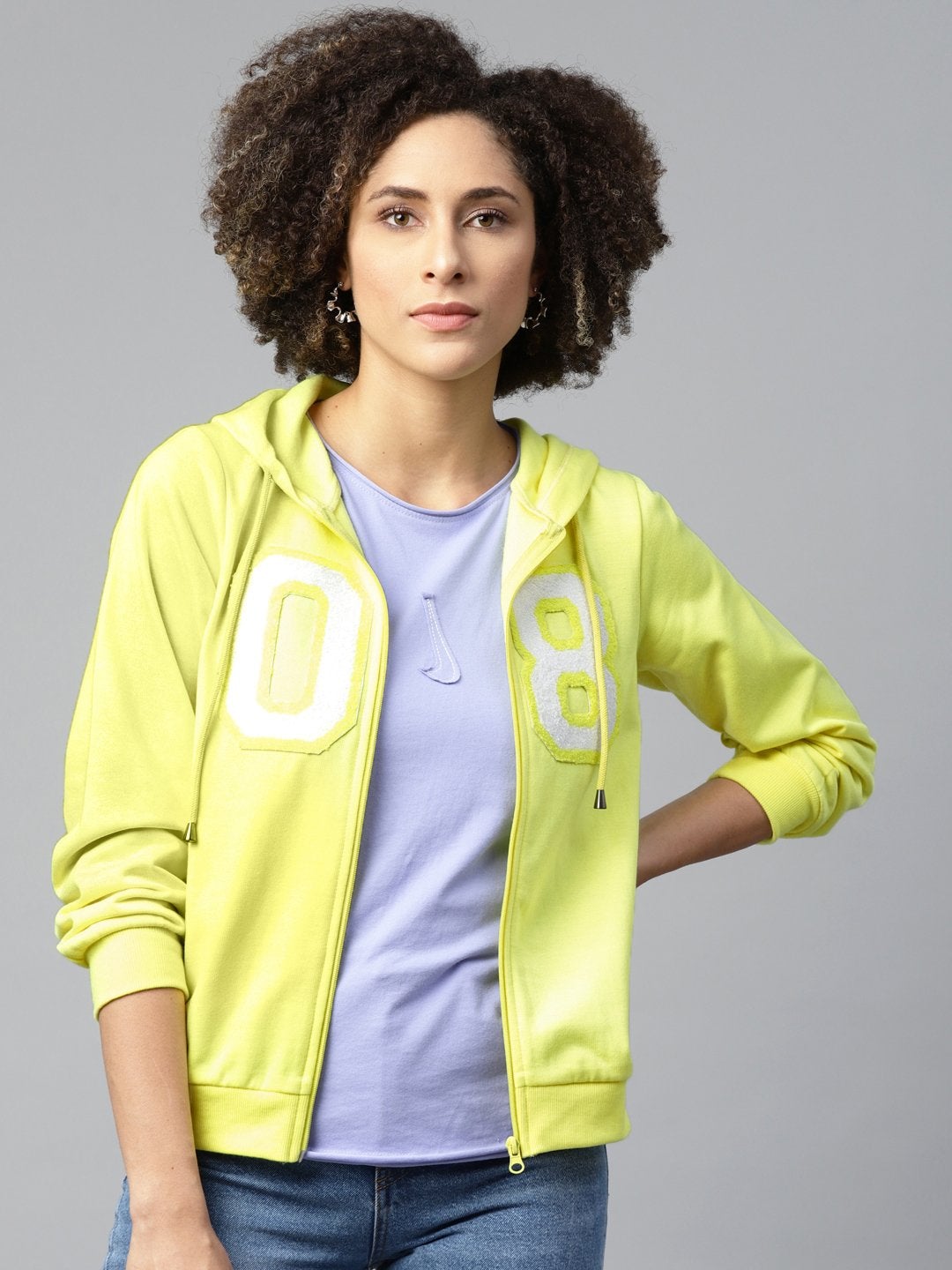 Women's Yellow Fleece Zipper Hoodie Sweatshirt - SASSAFRAS