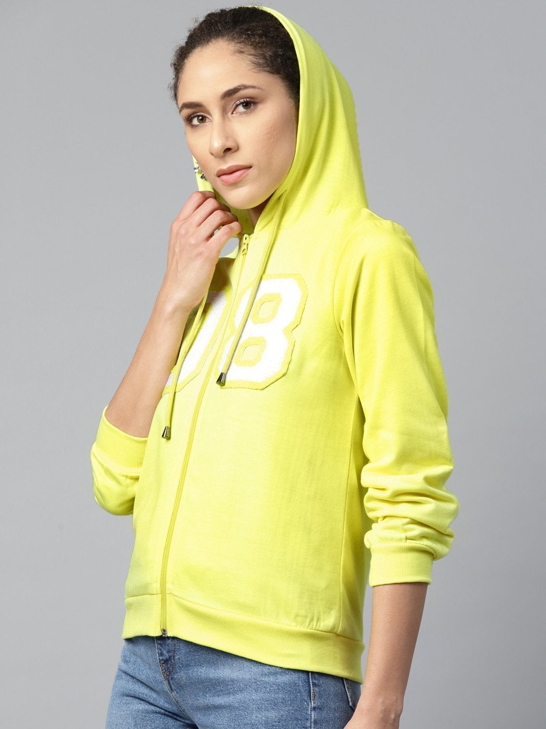 Women's Yellow Fleece Zipper Hoodie Sweatshirt - SASSAFRAS