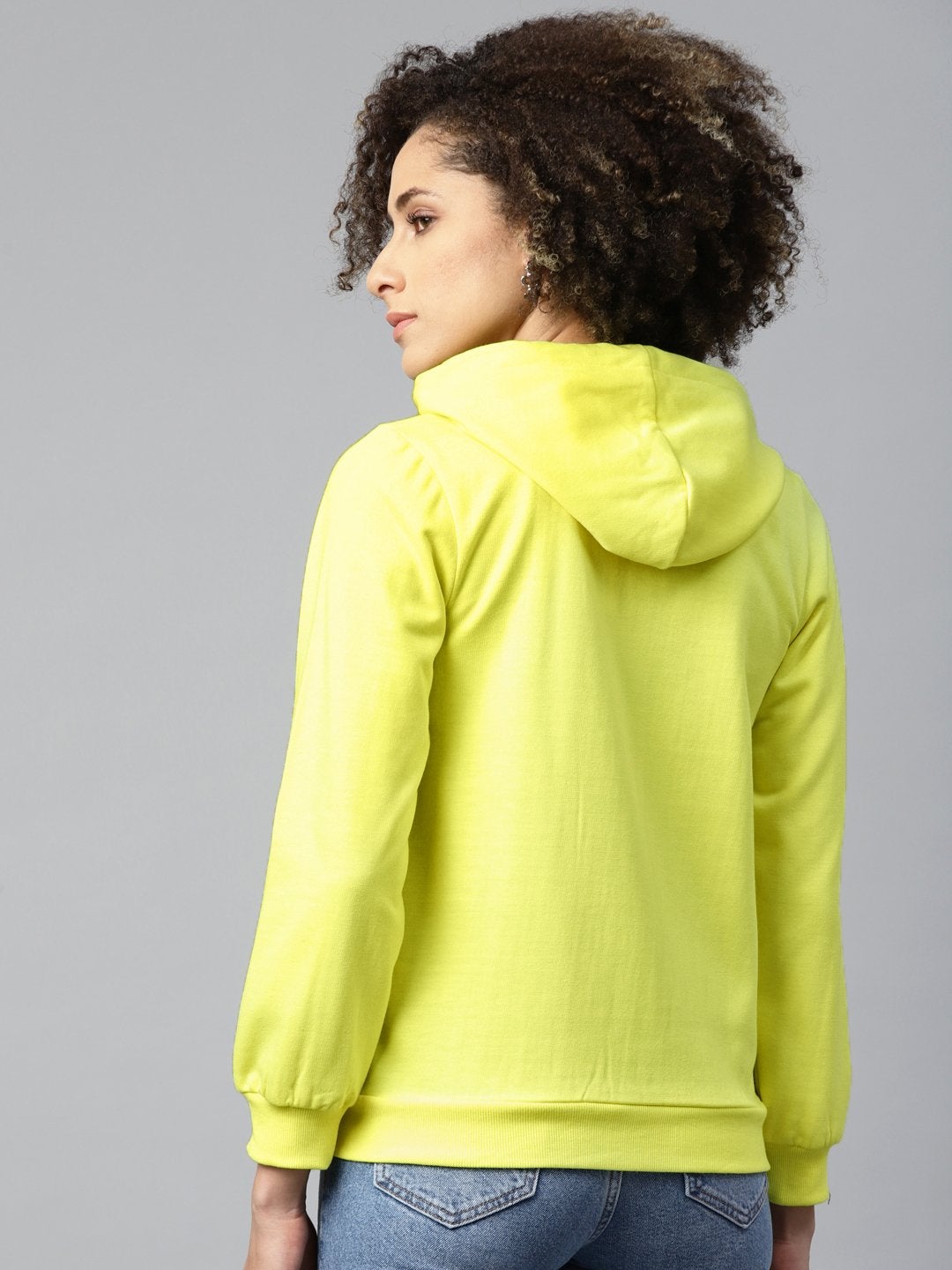 Women's Yellow Fleece Zipper Hoodie Sweatshirt - SASSAFRAS