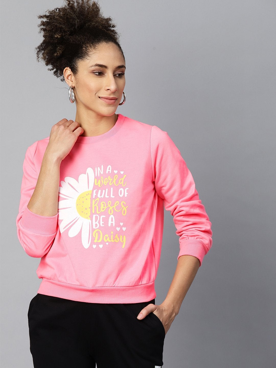 Women's Pink Floral Print Sweatshirt - SASSAFRAS