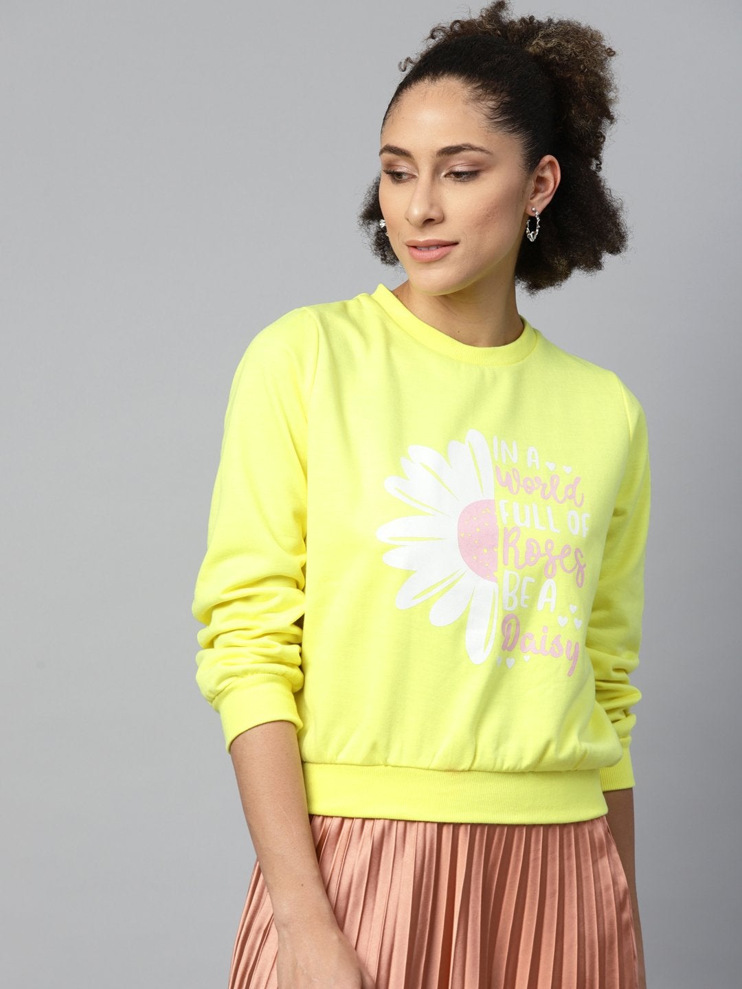 Women's Yellow Floral Print Sweatshirt - SASSAFRAS