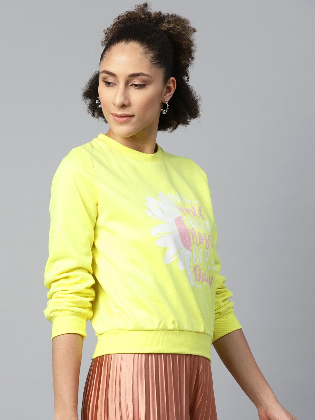 Women's Yellow Floral Print Sweatshirt - SASSAFRAS