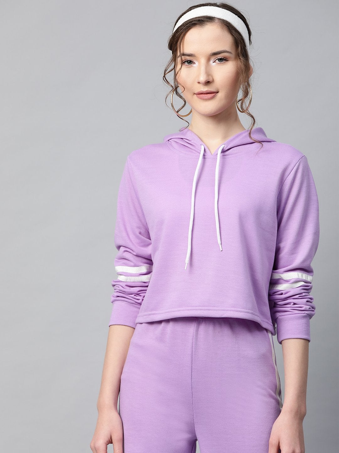 Women's Purple With White Tape Crop Hoodie - SASSAFRAS