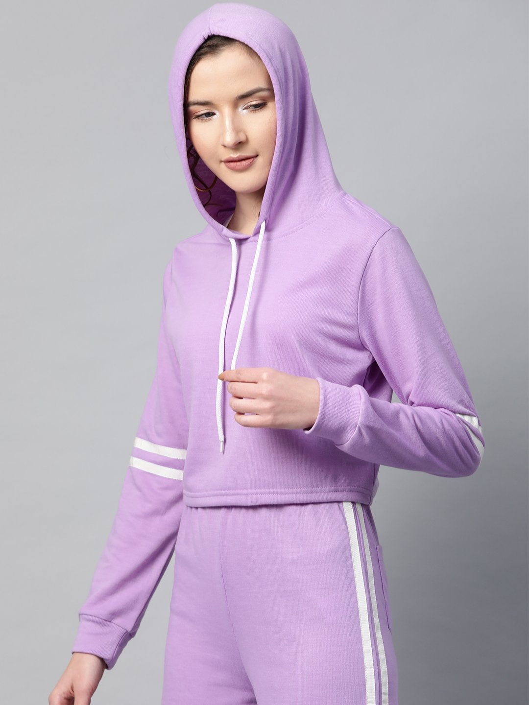 Women's Purple With White Tape Crop Hoodie - SASSAFRAS