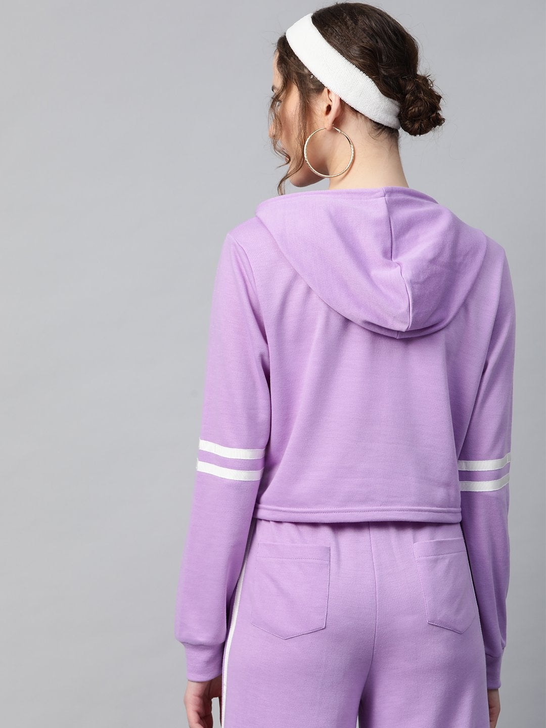 Women's Purple With White Tape Crop Hoodie - SASSAFRAS