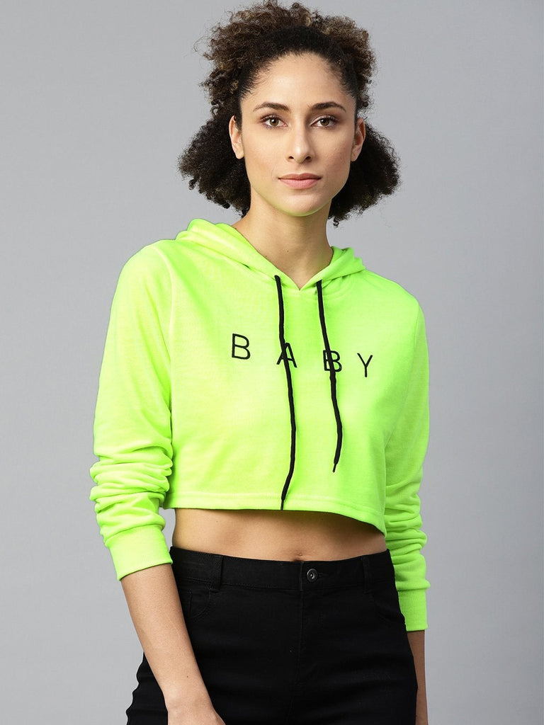 Women's Neon Green Baby-Print Crop Boxy Hoodie