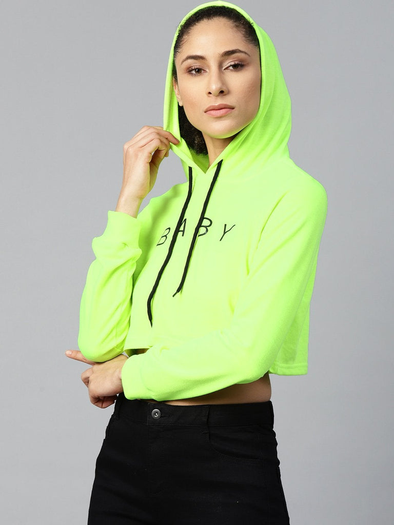 Women's Neon Green Baby-Print Crop Boxy Hoodie