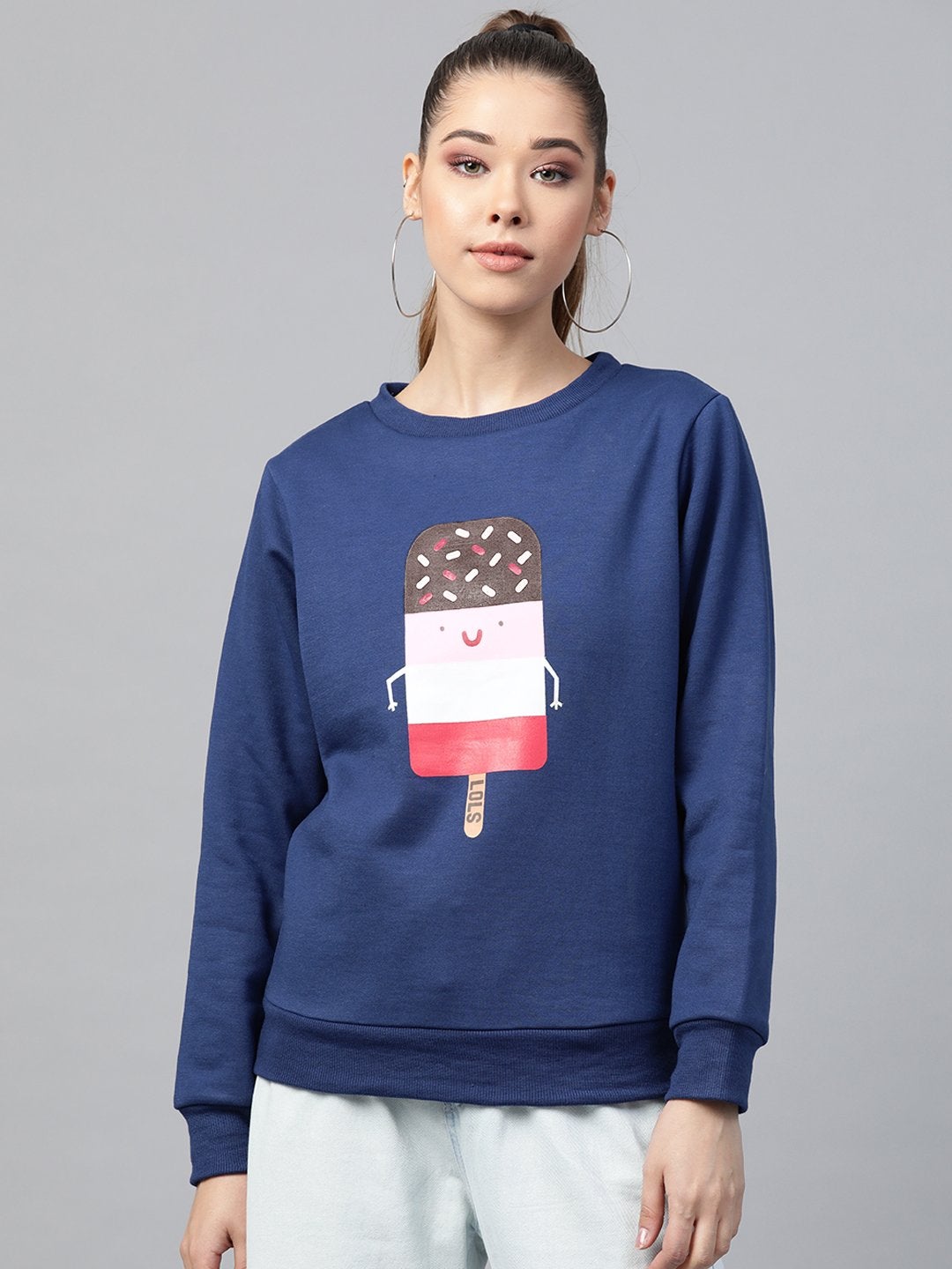 Women's Blue Ice-Cream Print Sweatshirt - SASSAFRAS