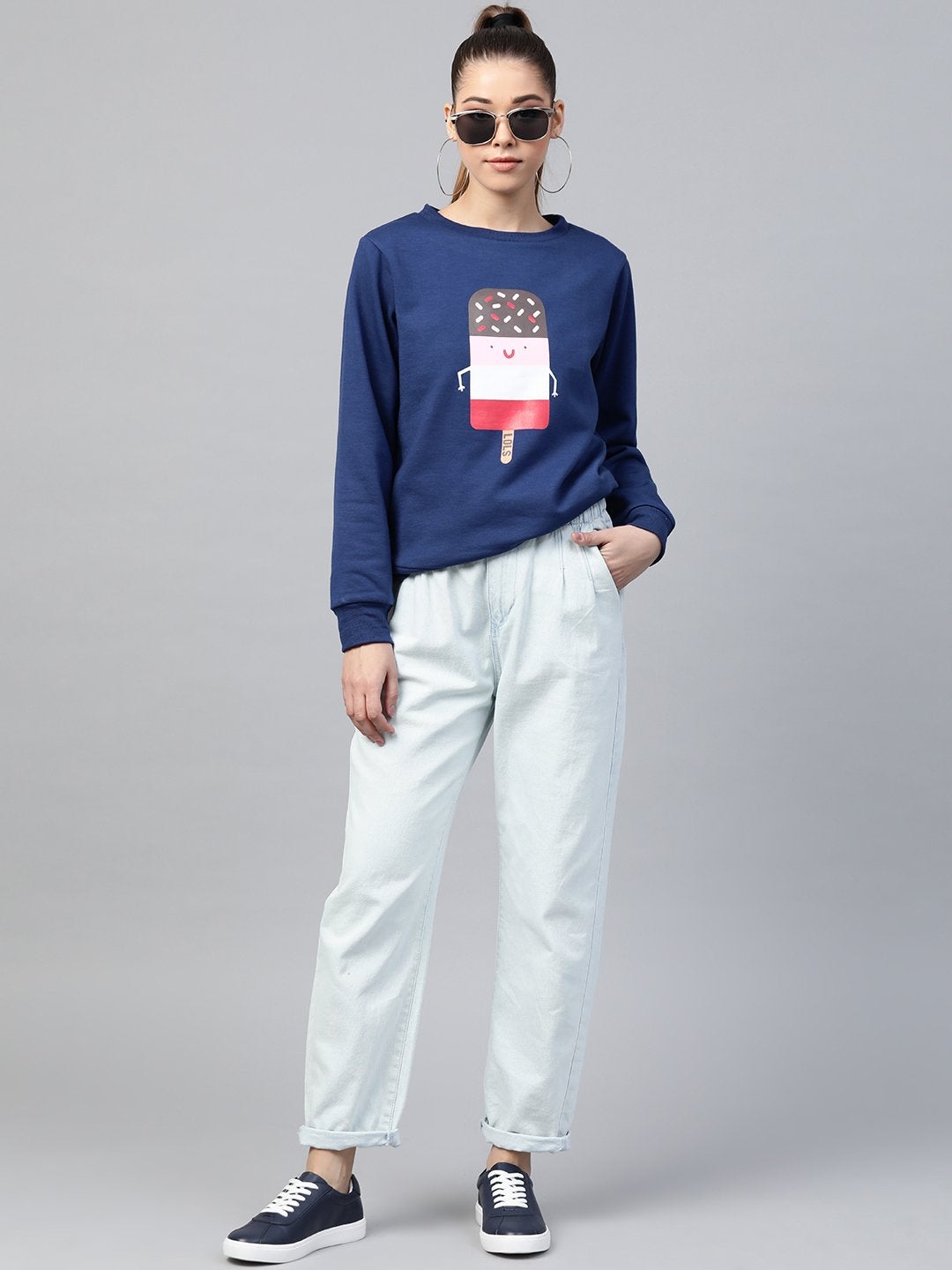 Women's Blue Ice-Cream Print Sweatshirt - SASSAFRAS