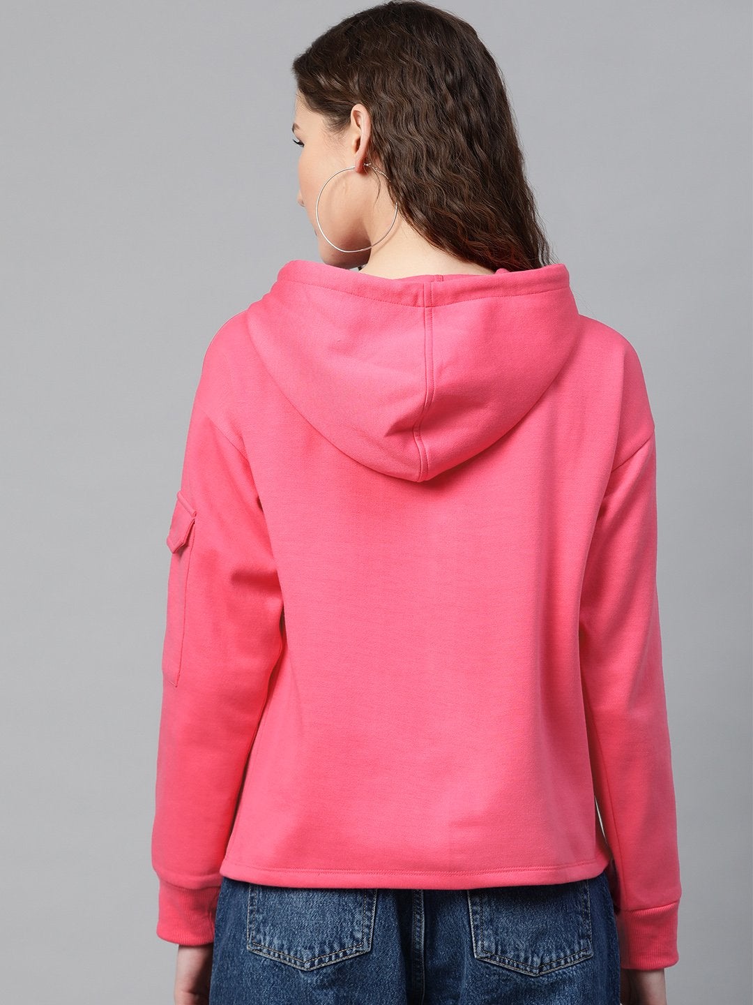 Women's Fuchsia Pocket Detail At Sleeve Hoodie - SASSAFRAS