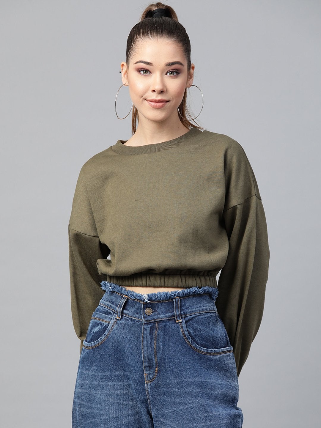 Women's Olive Crop Sweatshirt - SASSAFRAS