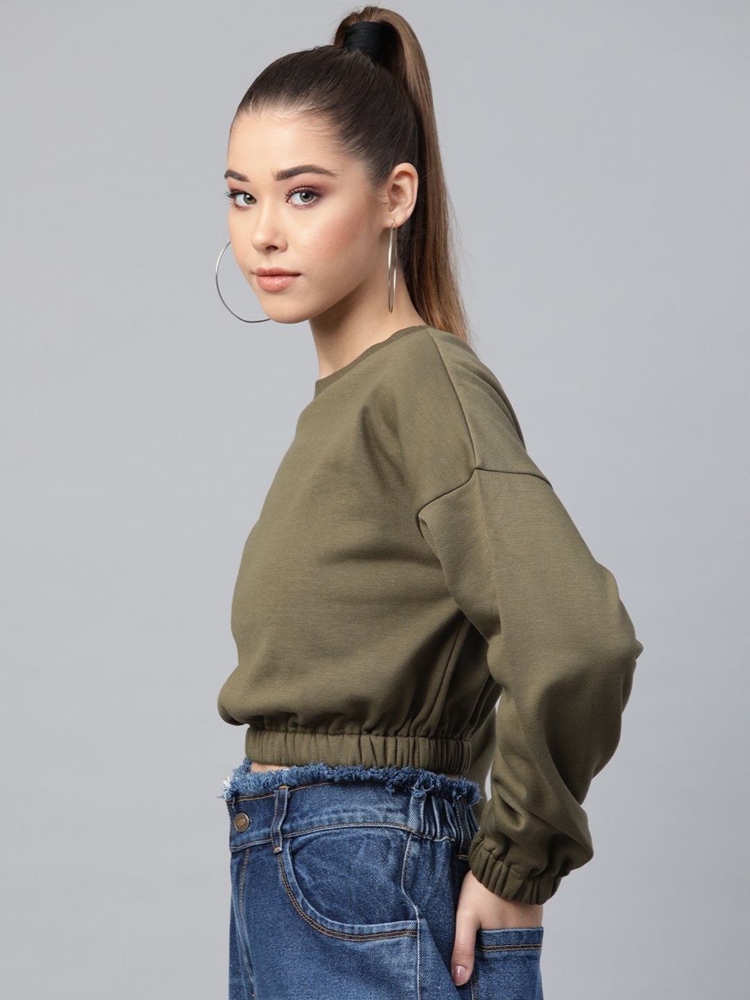 Women's Olive Crop Sweatshirt - SASSAFRAS