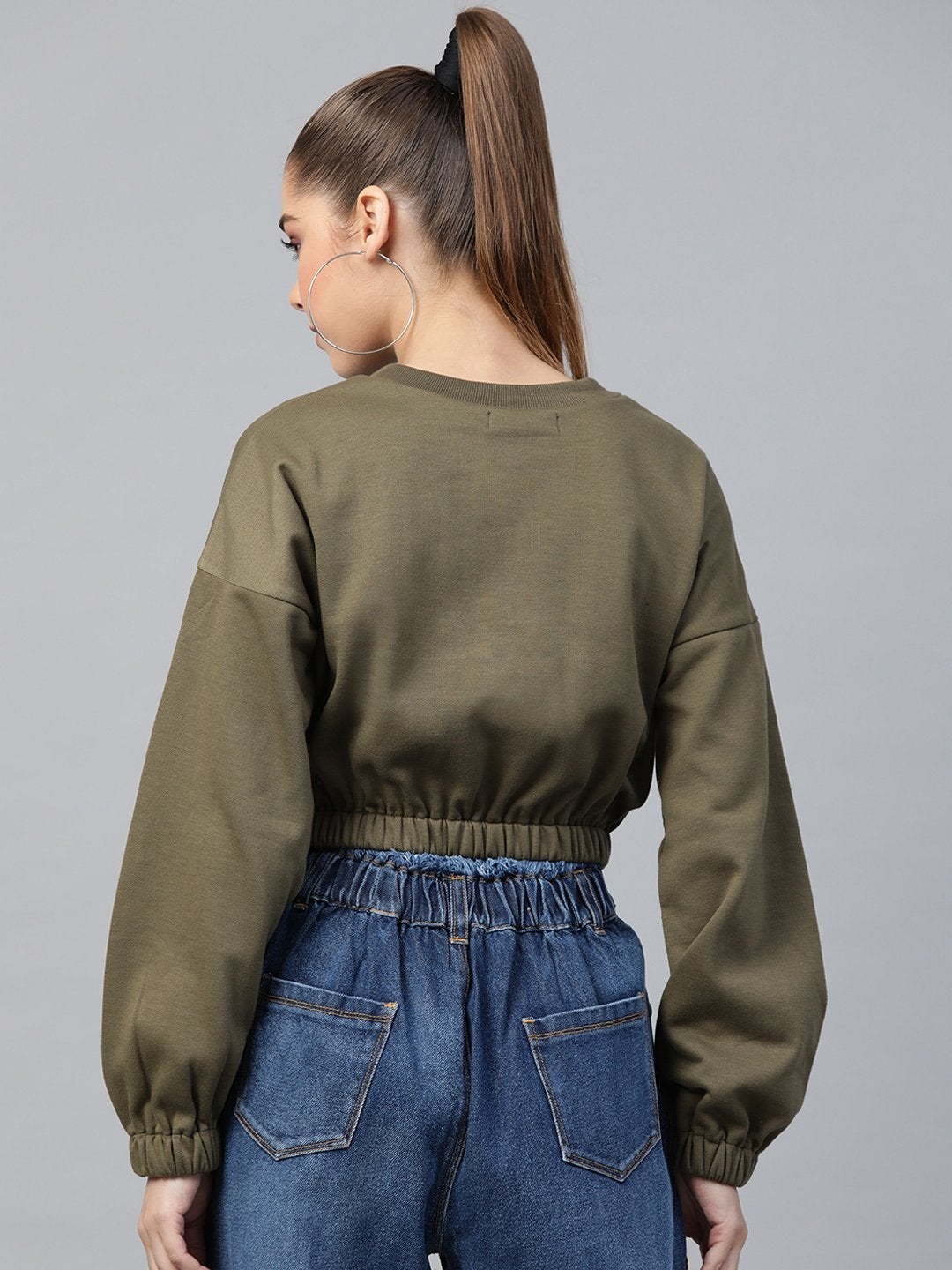 Women's Olive Crop Sweatshirt - SASSAFRAS