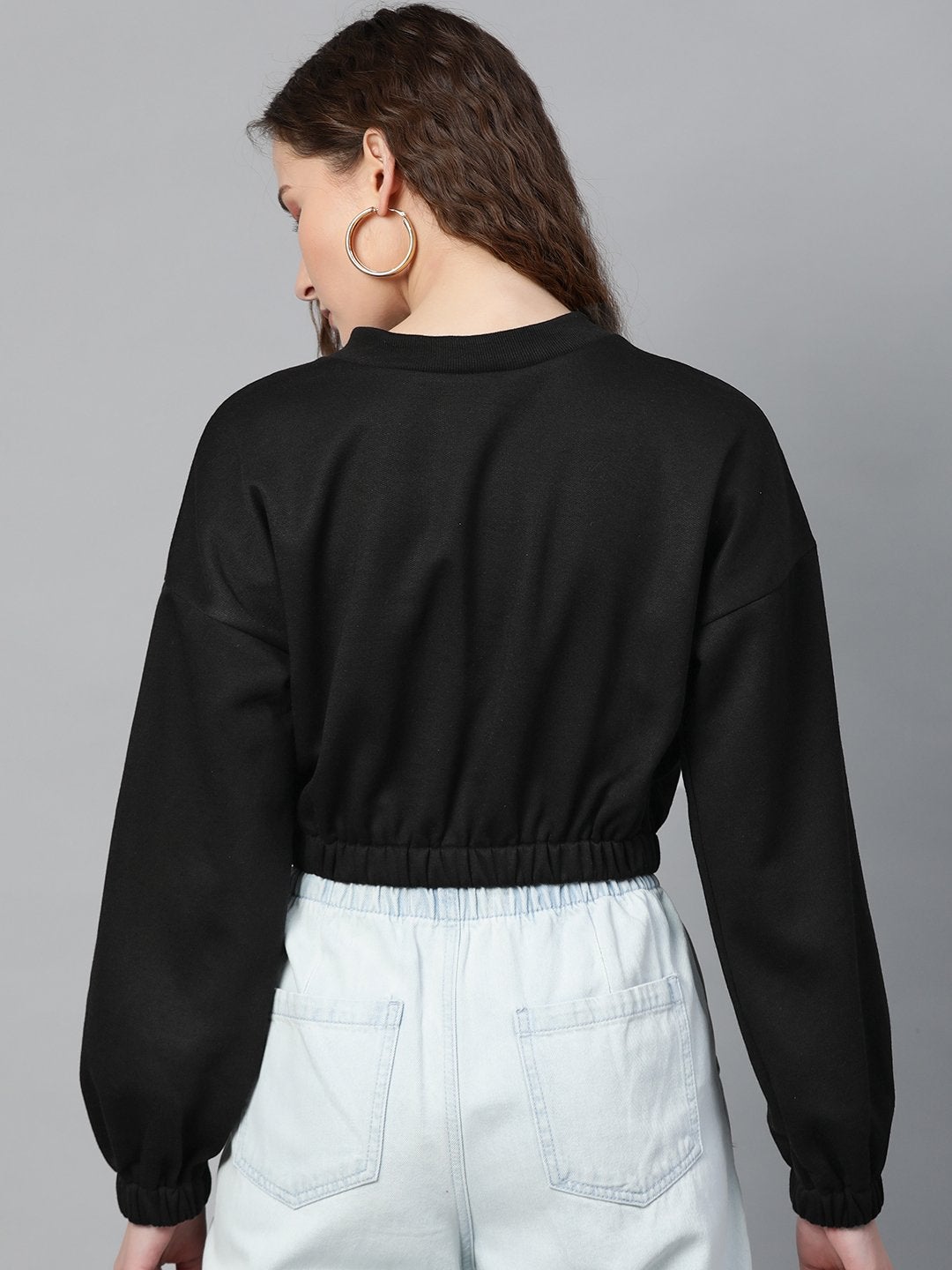 Women's Black Crop Sweatshirt - SASSAFRAS