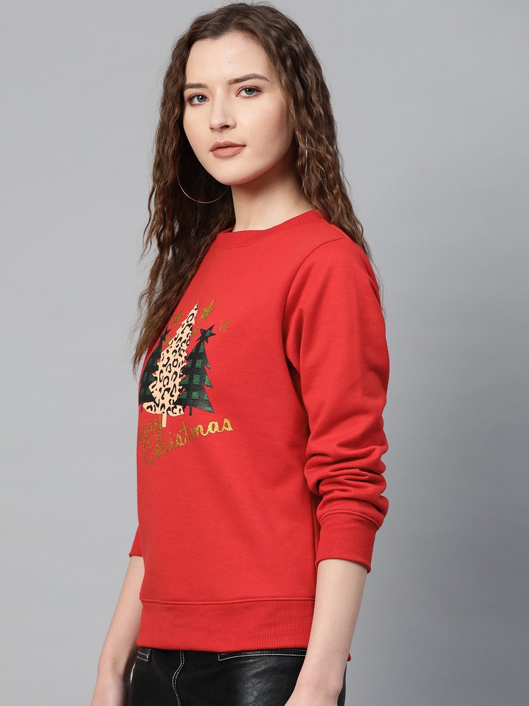 Women's Red Christmas Tree Sweatshirt - SASSAFRAS