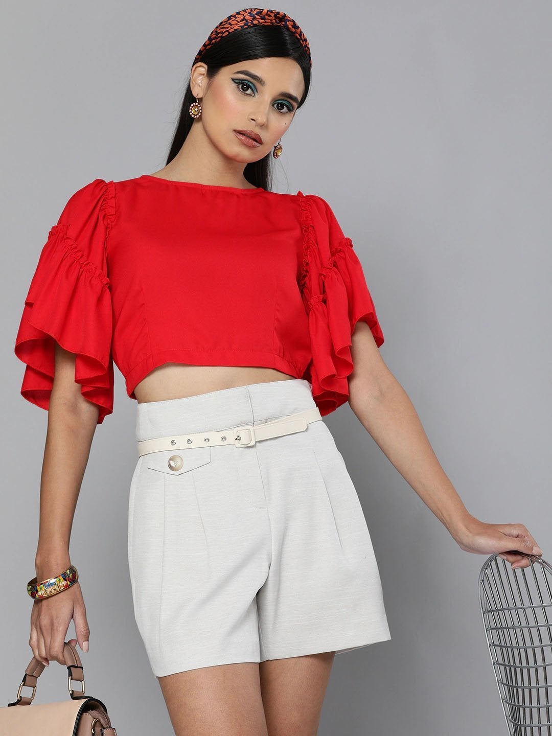 Women's Red Flare Sleeve Crop Top - SASSAFRAS