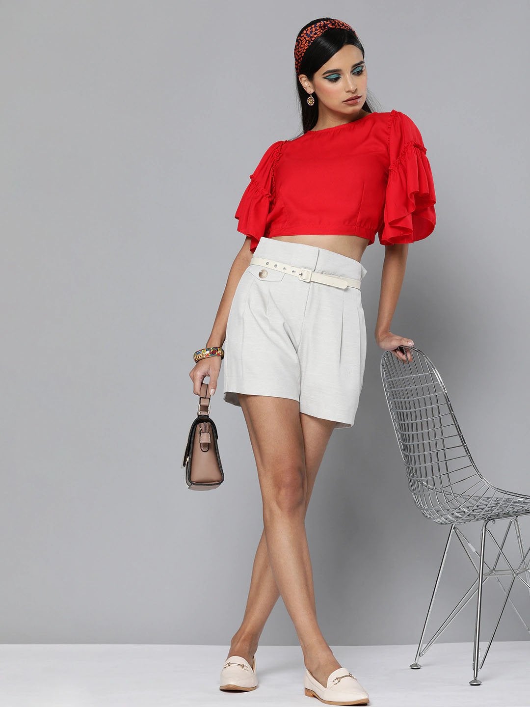 Women's Red Flare Sleeve Crop Top - SASSAFRAS