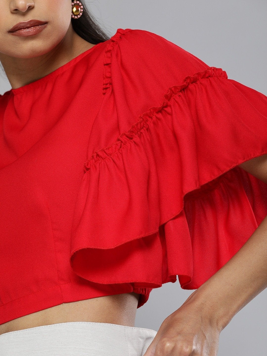 Women's Red Flare Sleeve Crop Top - SASSAFRAS