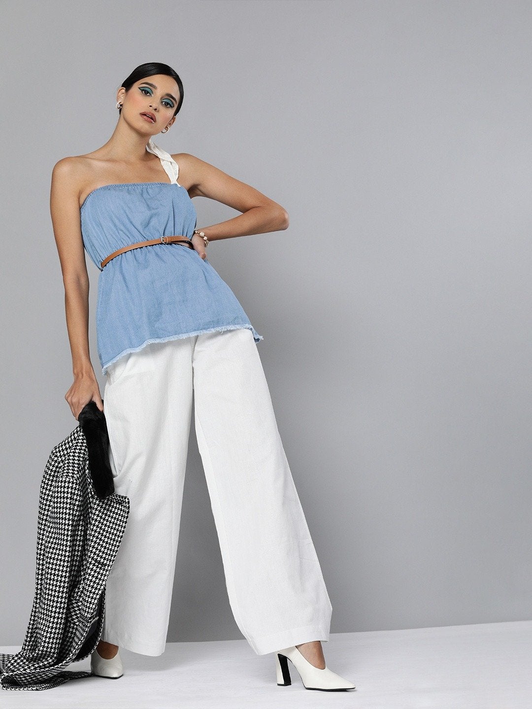 Women's Blue Denim Tube Top - SASSAFRAS