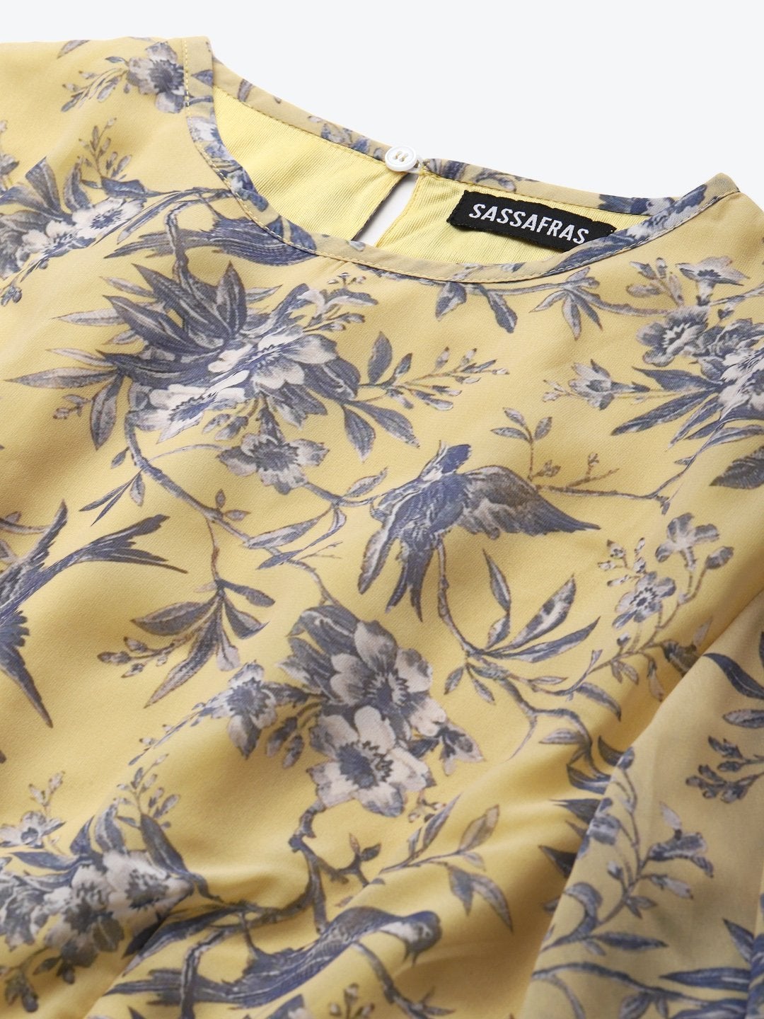 Women's Yellow Floral Balloon Sleeve Blouse - SASSAFRAS