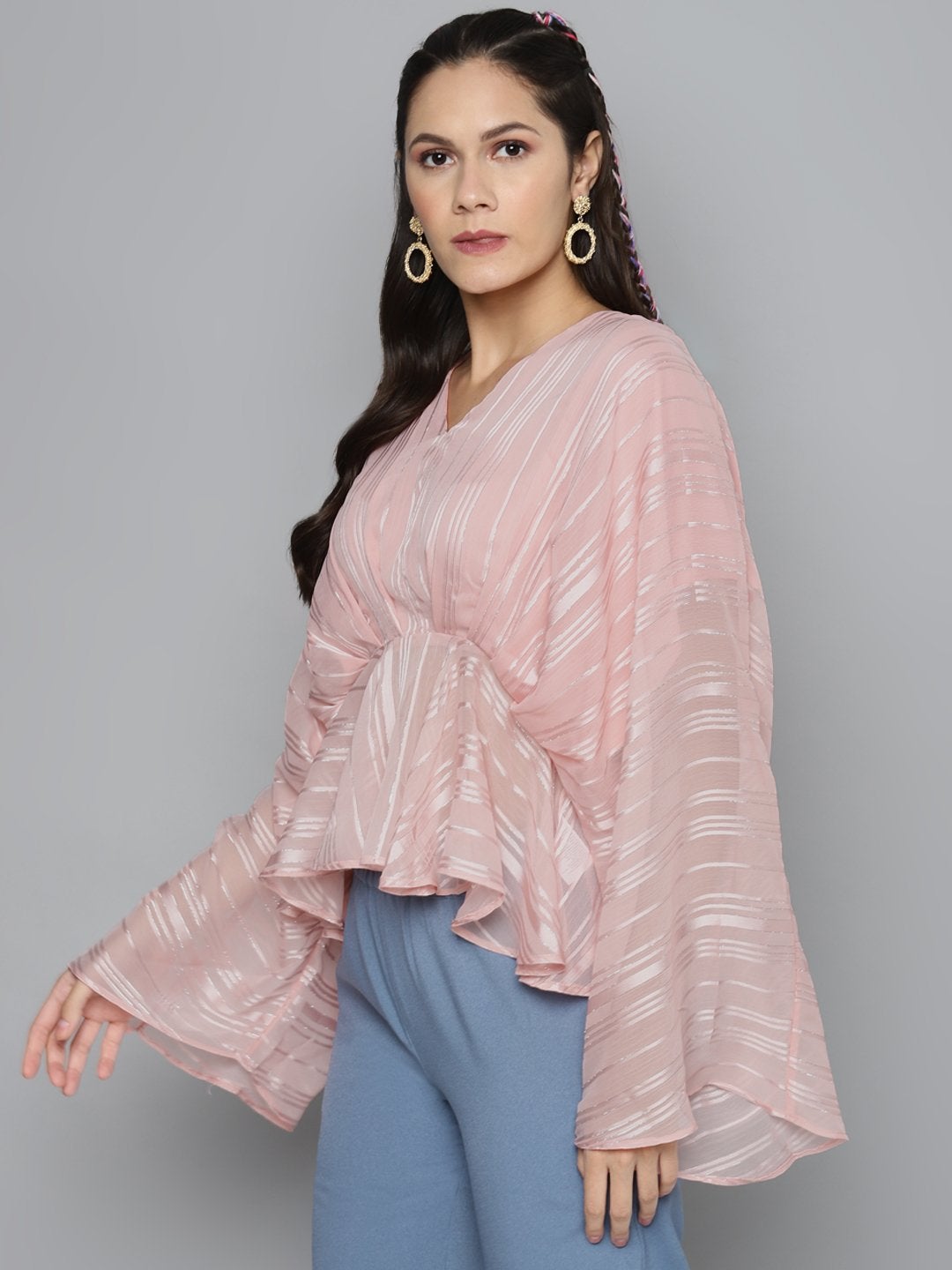 Women's Pink Lurex Kimono Top - SASSAFRAS