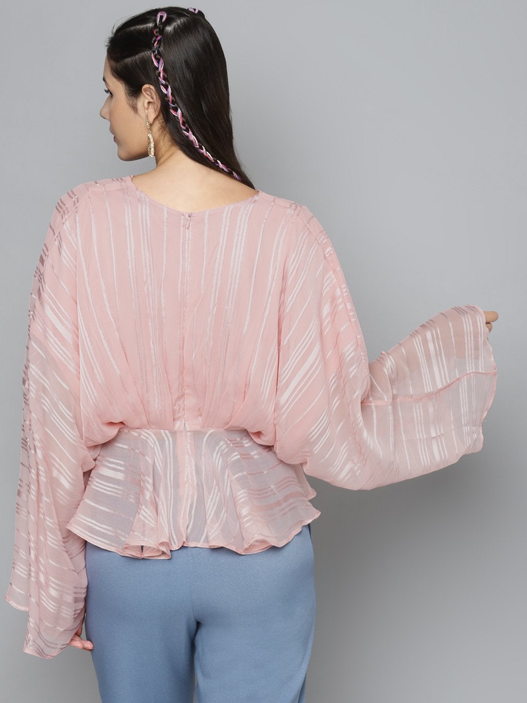 Women's Pink Lurex Kimono Top - SASSAFRAS