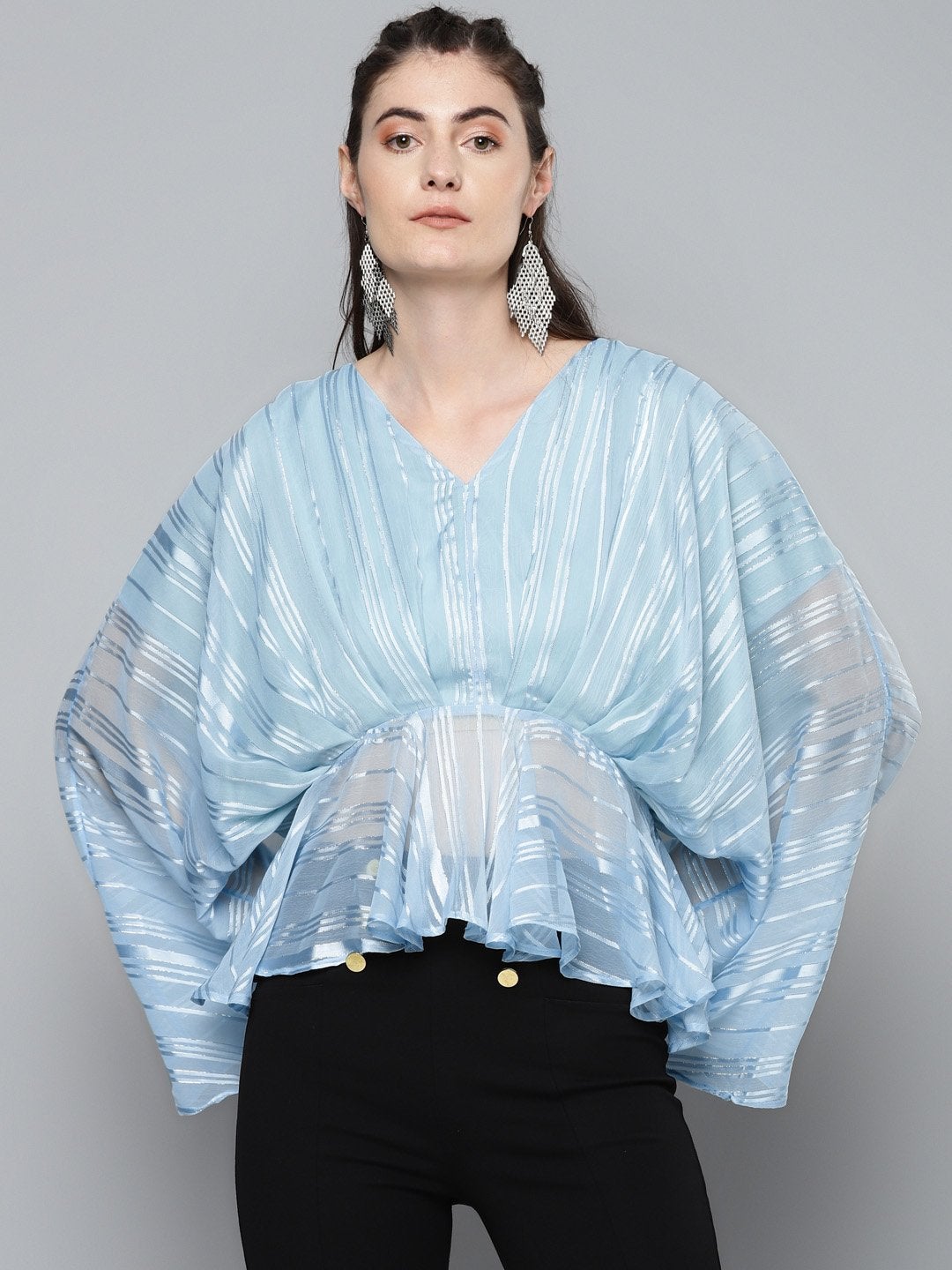 Women's Blue Lurex Kimono Top - SASSAFRAS