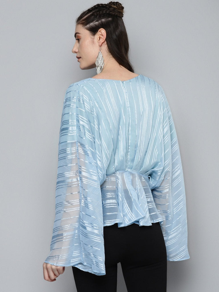Women's Blue Lurex Kimono Top