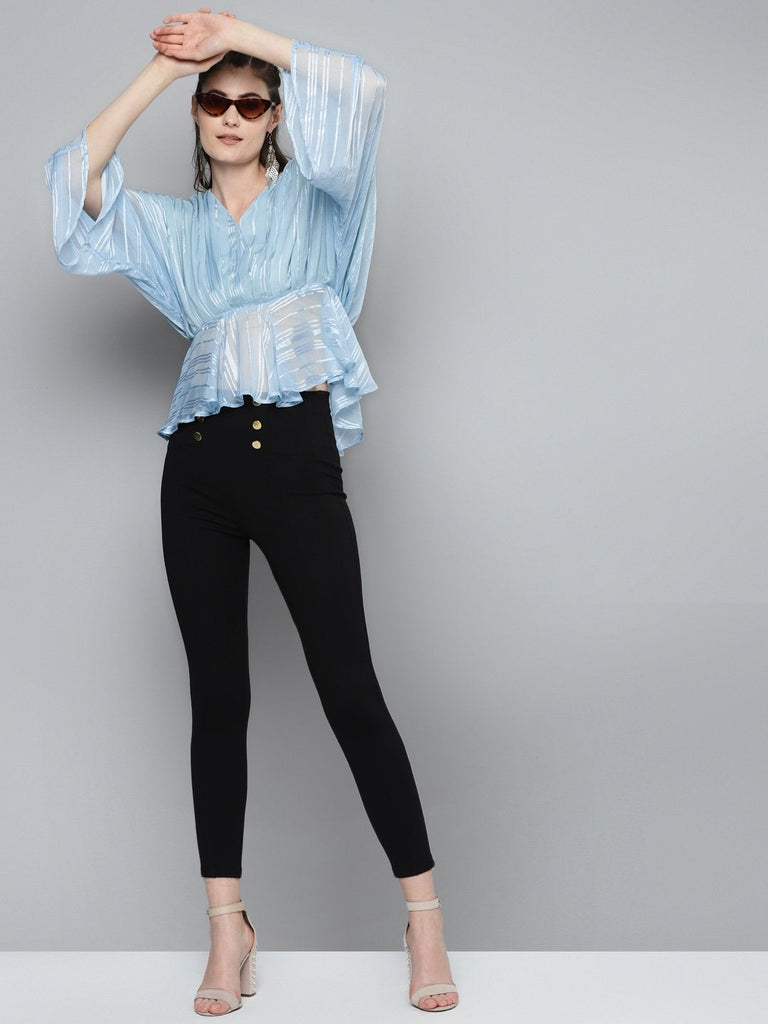 Women's Blue Lurex Kimono Top