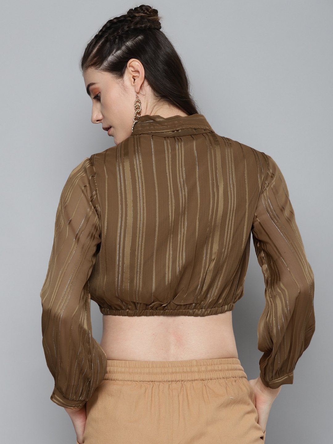 Women's Copper Lurex Crop Shirt Top - SASSAFRAS