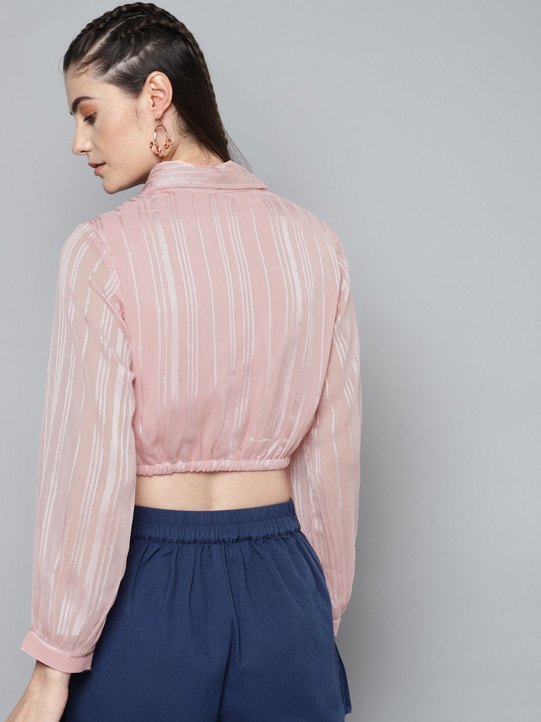 Women's Pink Lurex Crop Shirt Top - SASSAFRAS